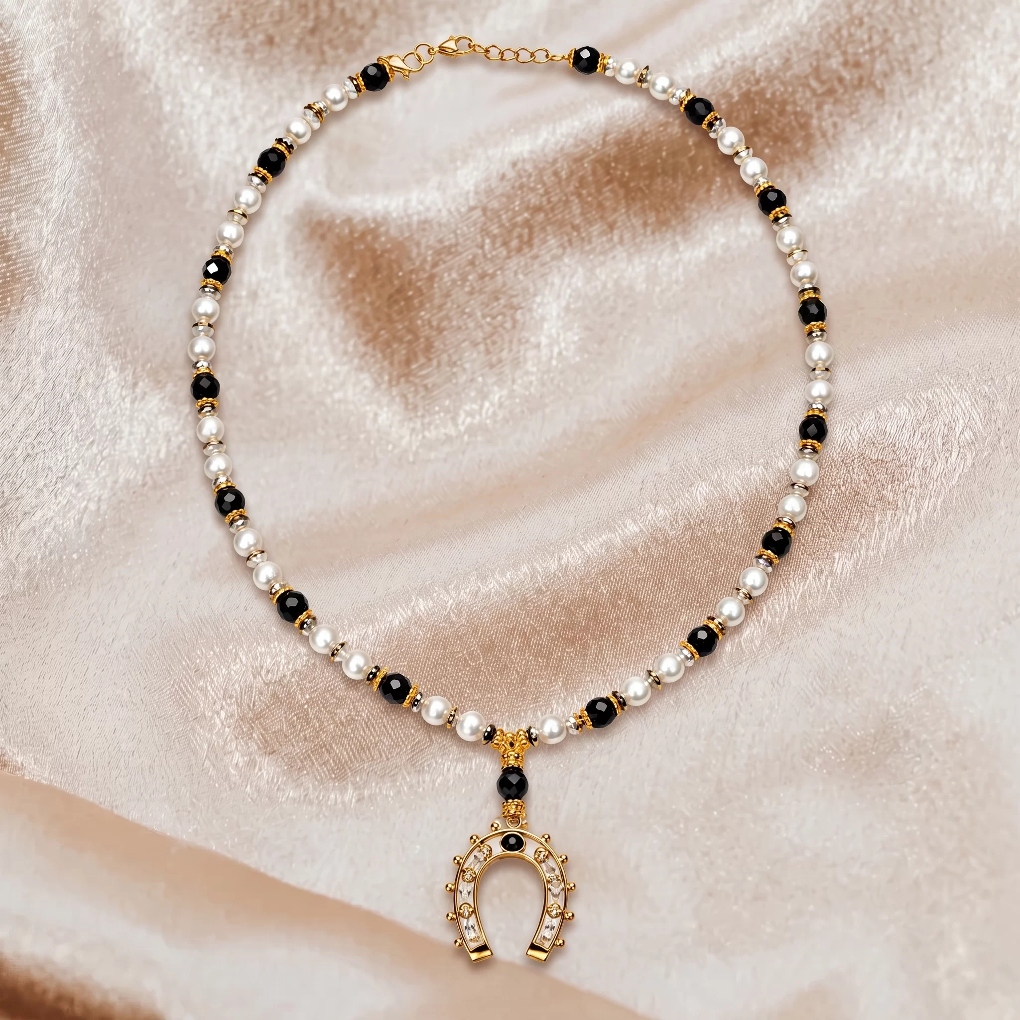 Midnight Pearl Horseshoe Necklace